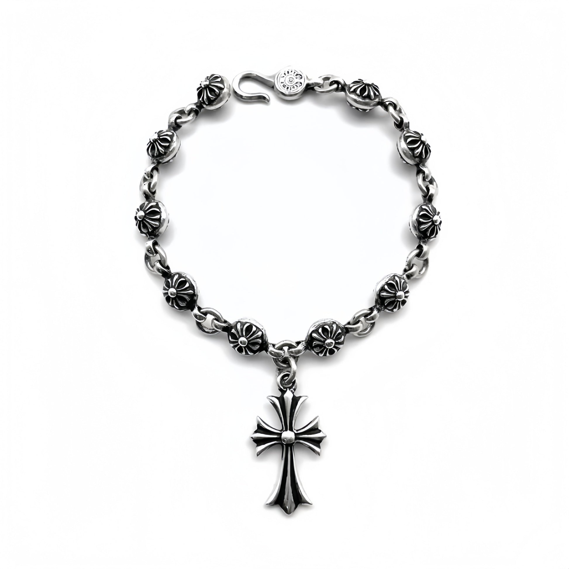 Chrome Hearts Silver Cross Ball Tiny E Bracelet